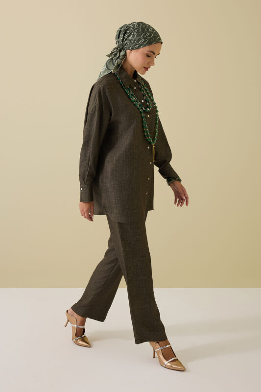 Iman Square Textured Khaki Silk Shirt - 3