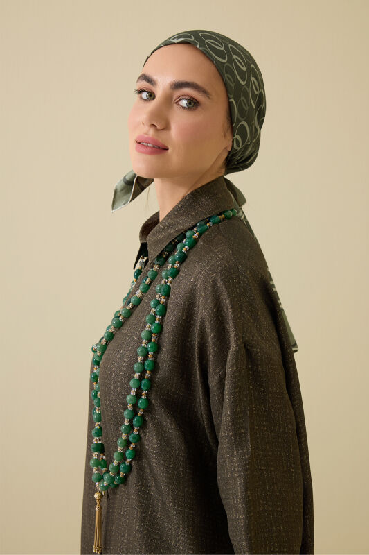 Iman Square Textured Khaki Silk Shirt - 5