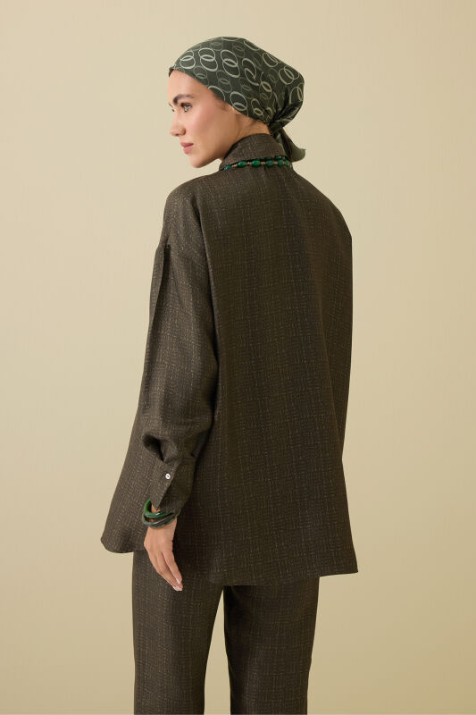 Iman Square Textured Khaki Silk Shirt - 7