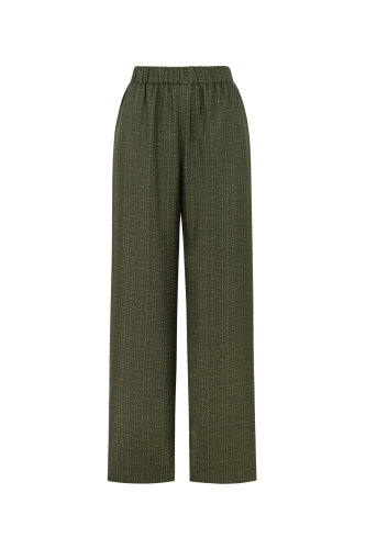 Iman Square Textured Khaki Silk Trousers - 1