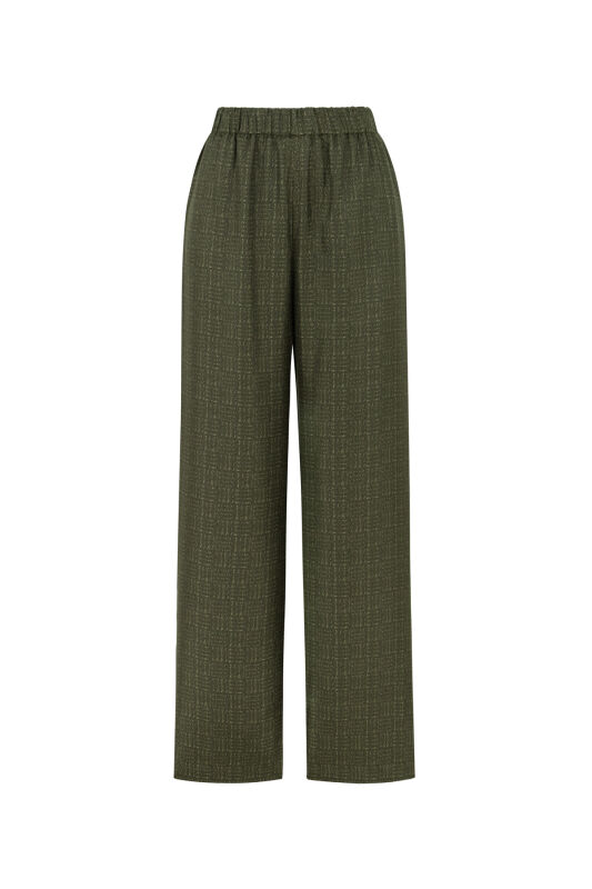 Iman Square Textured Khaki Silk Trousers - 1