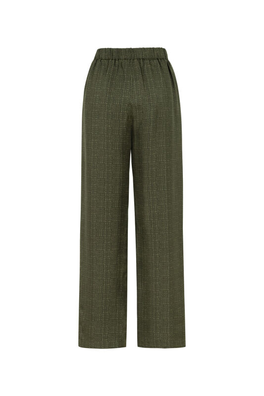 Iman Square Textured Khaki Silk Trousers - 3