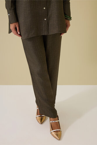 Iman Square Textured Khaki Silk Trousers - 3