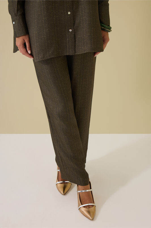 Iman Square Textured Khaki Silk Trousers - 3