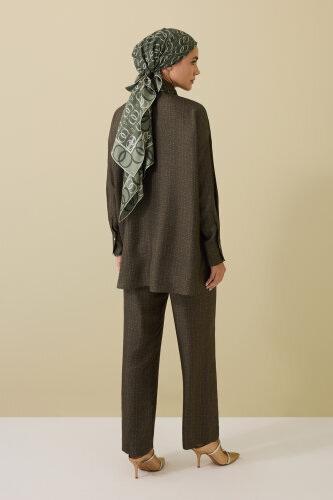 Iman Square Textured Khaki Silk Trousers - 5
