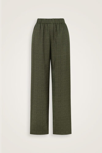 Iman Square Textured Khaki Silk Trousers - 2