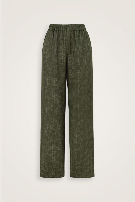Iman Square Textured Khaki Silk Trousers - 2