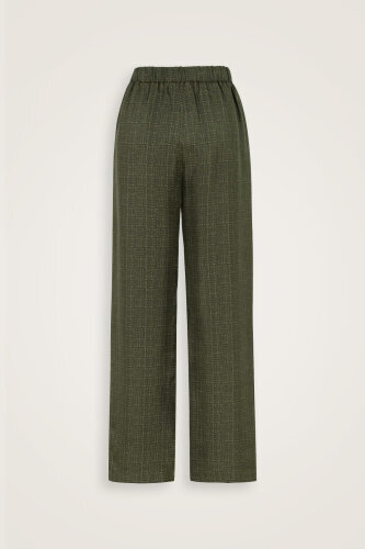 Iman Square Textured Khaki Silk Trousers - 4