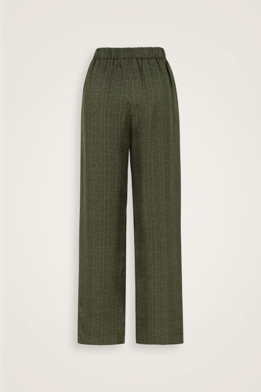 Iman Square Textured Khaki Silk Trousers - 4
