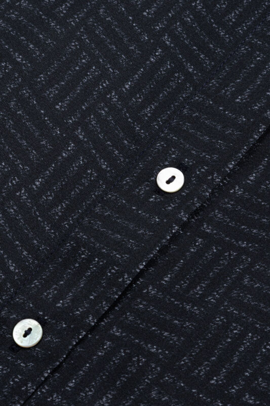 Iman Square Textured Navy Blue Silk Shirt - 4