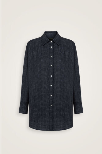 Iman Square Textured Navy Blue Silk Shirt - 2