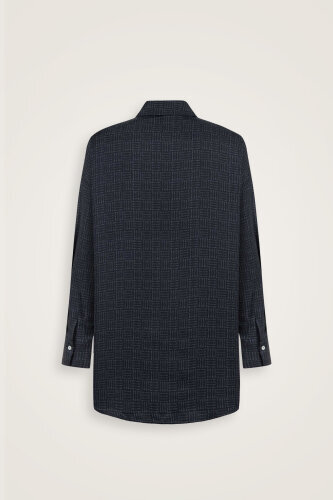 Iman Square Textured Navy Blue Silk Shirt - 6