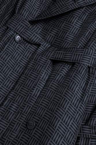 Iman Square Textured Navy Blue Silk Trench Coat - 3