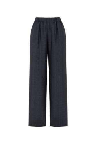 Iman Square Textured Navy Blue Silk Trousers 