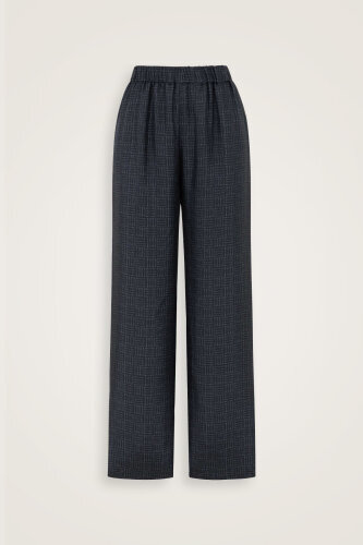 Iman Square Textured Navy Blue Silk Trousers - 2