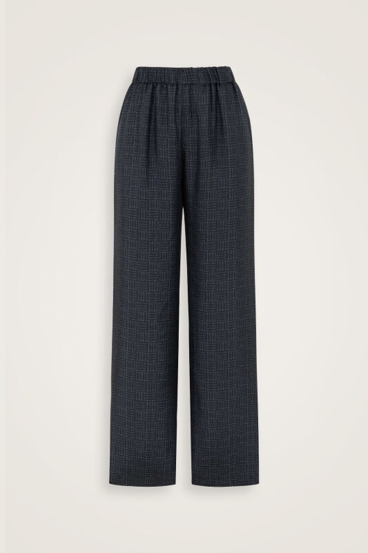 Iman Square Textured Navy Blue Silk Trousers - 2