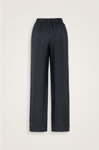 Iman Square Textured Navy Blue Silk Trousers - 4