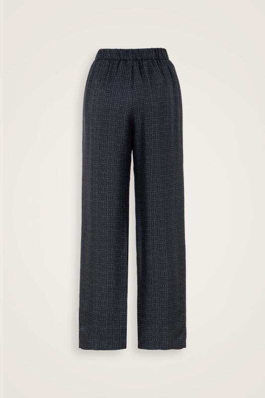 Iman Square Textured Navy Blue Silk Trousers - 4