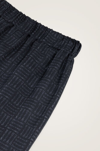 Iman Square Textured Navy Blue Silk Trousers - 6