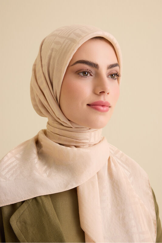 İman Square V Beige Naia Cotton Scarf - 1