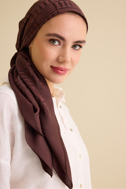 Iman Square V Brown Naia Cotton Scarf - 5