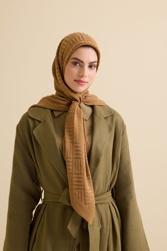 Iman Square V Khaki Naia Cotton Scarf - 5