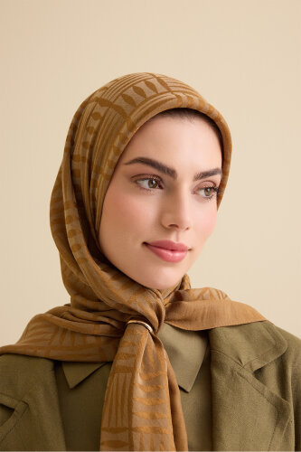 Iman Square V Khaki Naia Cotton Scarf - Imannoor (1)