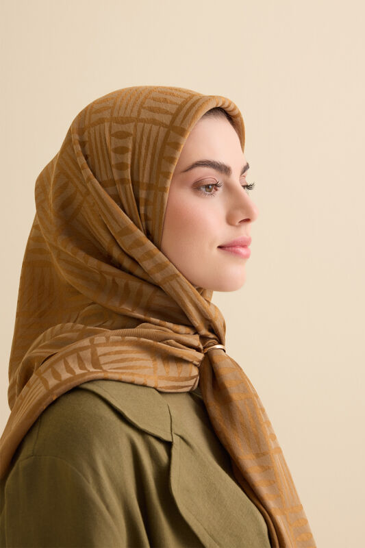 Iman Square V Khaki Naia Cotton Scarf - 3