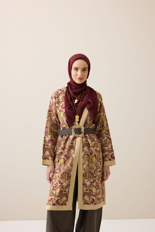 Iman Square V Naia Cotton Scarf Burgundy - 3