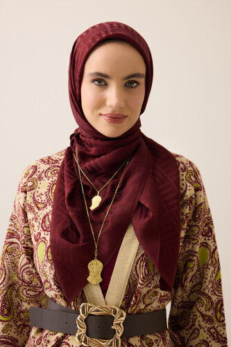 Iman Square V Naia Cotton Scarf Burgundy - 6