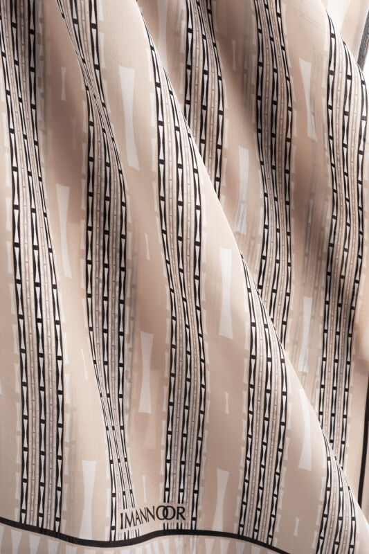 İman Yolu Bej Krep İpek Şal 70x210 - 2