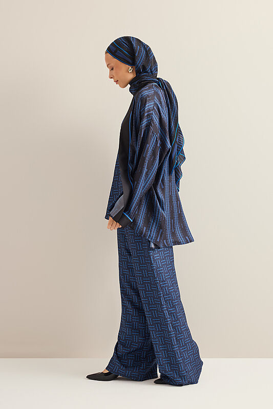 İman Yolu Lacivert Tivil İpek Kısa Kimono - 5