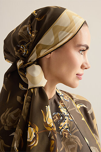 İman'ın Gülü Kahverengi Krep İpek Kimono Şalı 70x210 - Imannoor (3)