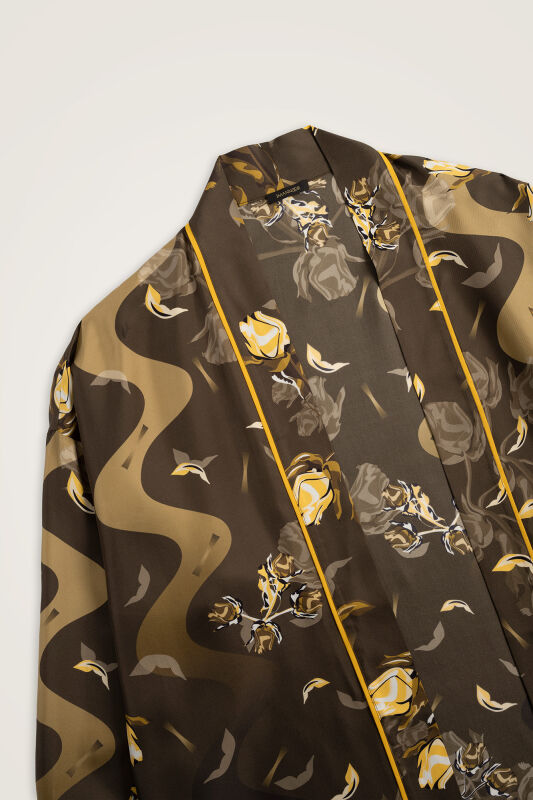 İman'ın Gülü Kahverengi Tivil İpek Kimono - 3