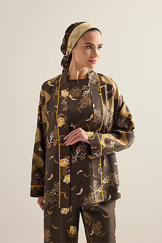 İman'ın Gülü Kahverengi Tivil İpek Kimono - Imannoor (1)