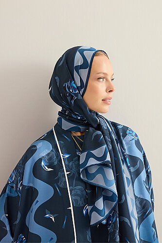 İman'ın Gülü Lacivert Krep İpek Kimono Şalı 70x210 - Imannoor (1)