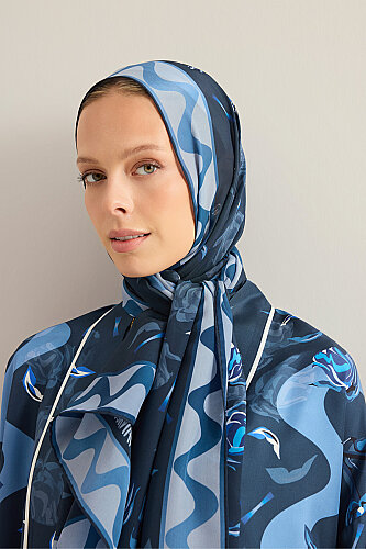 İman'ın Gülü Lacivert Krep İpek Kimono Şalı 70x210 - 5