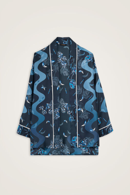 İman'ın Gülü Lacivert Tivil İpek Kimono - 1