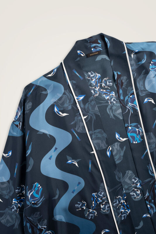İman'ın Gülü Lacivert Tivil İpek Kimono - 3
