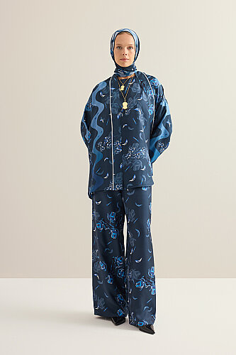İman'ın Gülü Lacivert Tivil İpek Kimono - 5