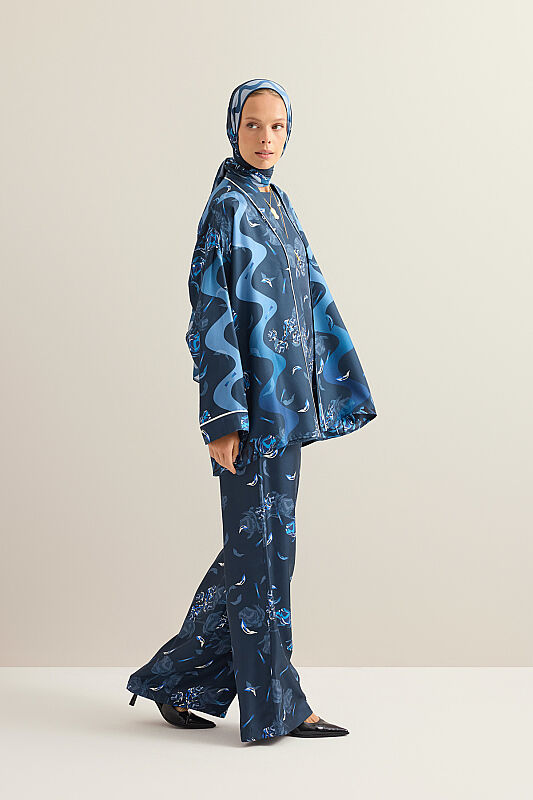 İman'ın Gülü Lacivert Tivil İpek Kimono - 3