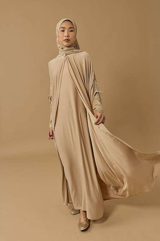 Aşka Yolculuk Bej Penye Abaya - 2