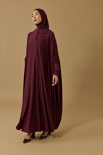 Aşka Yolculuk Bordo Penye Abaya - Imannoor (1)