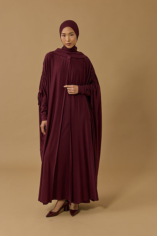 Aşka Yolculuk Bordo Penye Abaya - 5