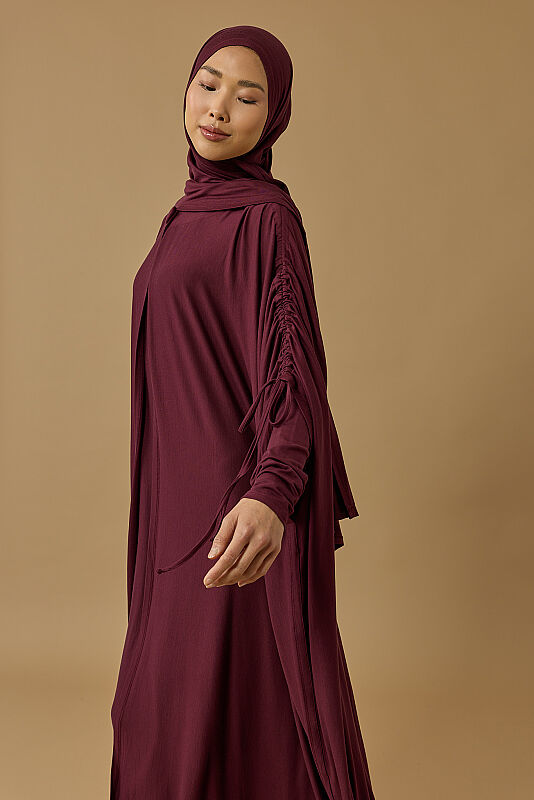 Aşka Yolculuk Bordo Penye Abaya - 6