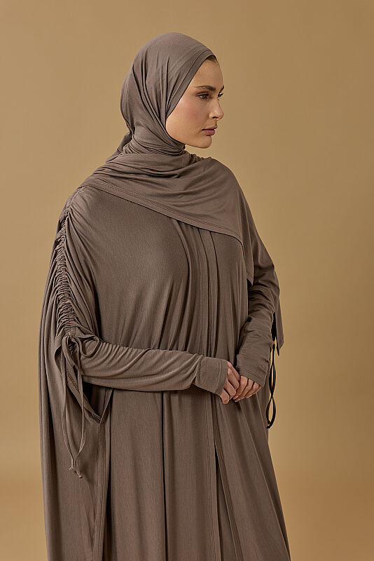 Aşka Yolculuk Koyu Gri Penye Abaya - 2