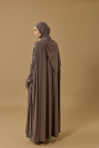 Aşka Yolculuk Koyu Gri Penye Abaya - Imannoor (3)