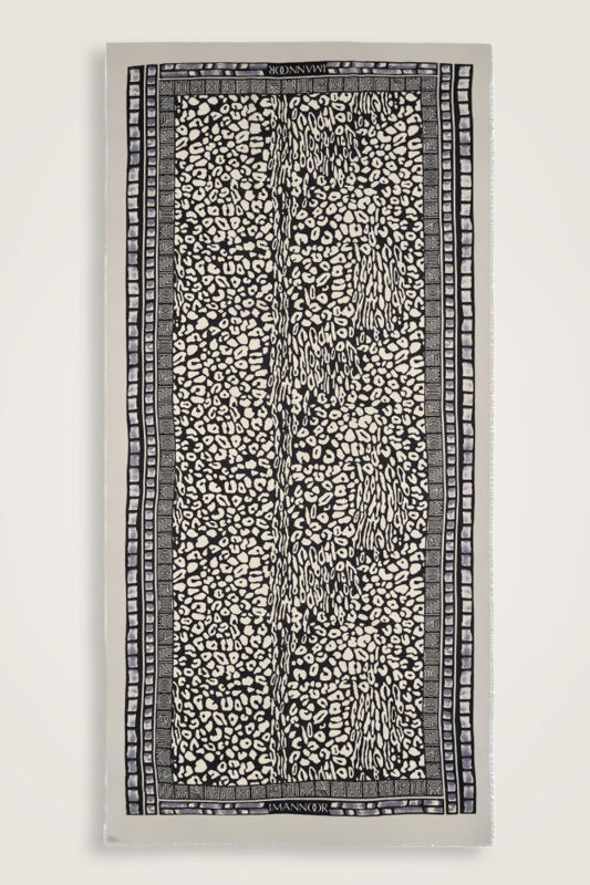 Bordür Leopar Açık Gri Yün İpek Şal 100x200 - 2