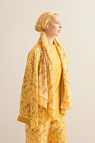 İmannoor Çiçeği Sarı Krep İpek Şal 70x210 - Imannoor (1)