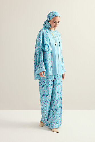 İmannoor Çiçeği Mavi Tivil İpek Kısa Kimono - Imannoor (1)